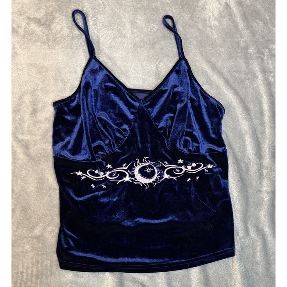 No Tag Tops - Y2K Blue Velvet Camisole Women's Small Y2K Tank Top Moon Star Whimsygoth Witchy